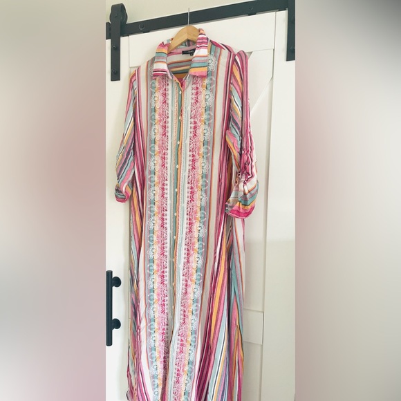 Andree by Unit Boho Embroidered Candy Striped Maxi Dress Duster - Picture 7 of 9